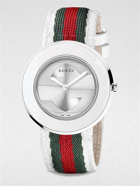 gucci stainless steel automatic leather-strap watch|genuine Gucci straps.